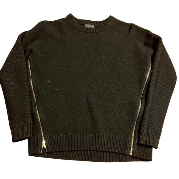 J.Crew 100% Wool Sweater Size Small Side Zippers Warm Knit Casual Thick Black - Picture 1 of 5